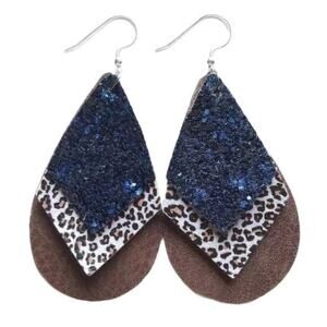 Boho Leopard Print Sparkle Statement Earrings